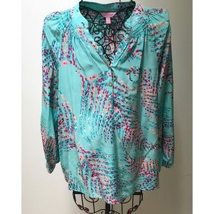 Colorful silk Lilly Pulitzer blouse with buttons